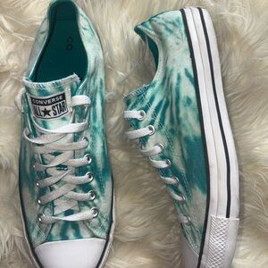 Converse Teal and White Tie-Dye Low Top Sneakers